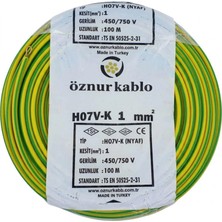 Öznur NYAF Kablo 1 mm Sarı Yeşil Çok Telli Esnek 25 Metre