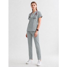 Üças İş Giyim Üças Unıform Soft Grey Lux Likralı Scrubs Takım Doktor Hemşire Forması
