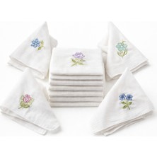 ASPA Home 12 Adet Işlemeli Pamuk Mendil 28X28 cm – Söz Nişan Çeyiz Bohça Için Hediyelik Nakışlı Mendil Seti
