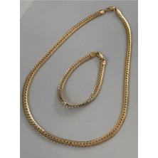 Bade Jewelry 14K Gold Modern Örgü Tasarım Kuyumcu Model Kararmaz Çelik Kolye&bileklik Set