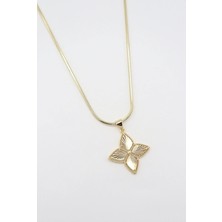 Bade Jewelry Vip Gold Modern Yaprak Detaylı Kararmaz Çelik Şık Kolye 50 cm