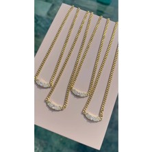 Bade Jewelry Vip Gold Oval Taş Detaylk Gurmet Zincir Kararmaz Çelik Şık Kolye 45 cm