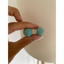 Bade Jewelry Fd Gold&mavi Top Detaylı Modern Kararmaz Çelik Premium Küpe