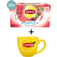 Lipton Slim Plus Kiraz Saplı Bardak Bitki ve Meyve Çayı x 10 Adet + Hediye Lipton Kupa