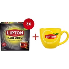 Lipton Earl Grey Bardak Poşet Çay 100LÜ x 3 Adet + Hediye Lipton Kupa