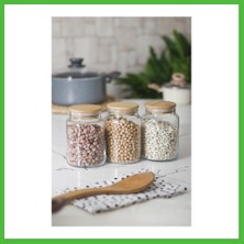 Bezos 3 Lü Set Bambu Kapaklı Cam Kavanoz & Erzak Saklama Kabı 800 ml Orta Boy ( Vakum Kapak ) Arz
