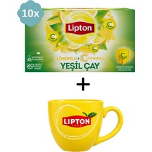 Lipton Yeşil Çay Limonlu Bardak Bitki Çayı x 10 Adet + Hediye Lipton Kupa