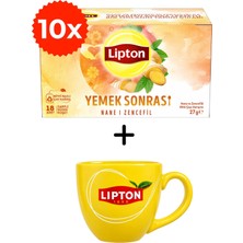 Lipton Yemek Sonrası Nane ve Zencefil Bitki Çayı Karışımı 18LI x 10 Adet + Hediye Lipton Kupa