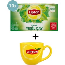 Lipton Yeşil Çay Sade Bardak Bitki Çayı x 10 Adet + Hediye Lipton Kupa