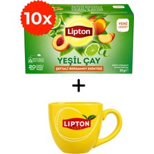 Lipton Şeftali ve Bergamot Aromalı Yeşil Çay 20LI x 10 Adet + Hediye Lipton Kupa