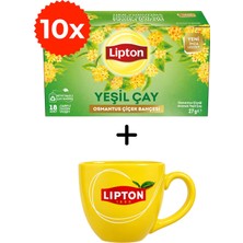 Lipton Osmantus Çiçek Bahçesi Aromalı Yeşil Çay 18LI x 10 Adet + Hediye Lipton Kupa