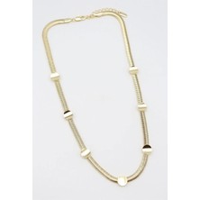 Bade Jewelry Vip Gold Yuvarlak Plaka Detaylı Kararmaz Çelik Şık Balıksırtı Kolye 45+5 cm