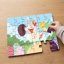 Punto Dizayn Mutlu Paskalya Tavşanı Tasarımlı 24 Parça Ahşap Çocuk Puzzle