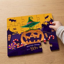 Punto Dizayn Cadılar Bayramı - Balkabağı Tasarımlı 24 Parça Ahşap Çocuk Puzzle