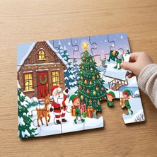 Punto Dizayn Yeni Yıl - Noel Baba  Tasarımlı 24 Parça Ahşap Çocuk Puzzle