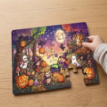 Punto Dizayn Cadılar Bayramı - Sevimli Minik Cadılar Tasarımlı 24 Parça Ahşap Çocuk Puzzle