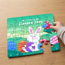 Punto Dizayn Happy Easter Day Tasarımlı 24 Parça Ahşap Çocuk Puzzle