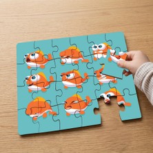 Punto Dizayn Turuncu Sevimli Balıklar Tasarımlı 24 Parça Ahşap Çocuk Puzzle