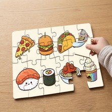 Punto Dizayn Sevimli Yemek Figürleri  Tasarımlı 24 Parça Ahşap Çocuk Puzzle