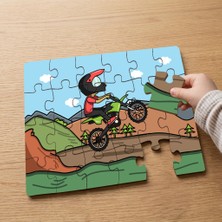 Punto Dizayn Motor Yarışı  Tasarımlı 24 Parça Ahşap Çocuk Puzzle