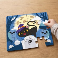 Punto Dizayn Siyah Halloween Kedisi  Tasarımlı 24 Parça Ahşap Çocuk Puzzle