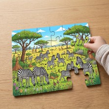 Punto Dizayn Afrika Savanasında Zebralar  Tasarımlı 24 Parça Ahşap Çocuk Puzzle