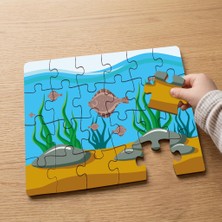 Punto Dizayn Denizaltı ve Okyanus Canlıları  Tasarımlı 24 Parça Ahşap Çocuk Puzzle