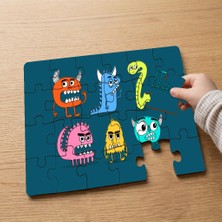 Punto Dizayn Minik Farklı Canavarlar Tasarımlı 24 Parça Ahşap Çocuk Puzzle