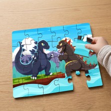 Punto Dizayn Kızgın Godzillalar Tasarımlı 24 Parça Ahşap Çocuk Puzzle