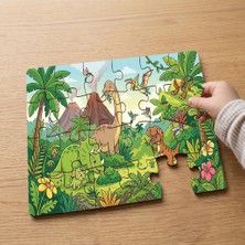 Punto Dizayn Dinozorlar ve Yanardağ  Tasarımlı 24 Parça Ahşap Çocuk Puzzle