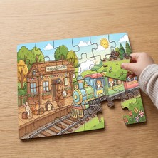 Punto Dizayn Hayvanlar Treni - Tren Istasyonu Tasarımlı 24 Parça Ahşap Çocuk Puzzle