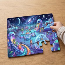 Punto Dizayn Uzay Parkında Sevimli Canavarlar Tasarımlı 24 Parça Ahşap Çocuk Puzzle