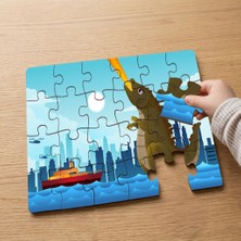 Punto Dizayn Ateş Saçan Godzilla Tasarımlı 24 Parça Ahşap Çocuk Puzzle