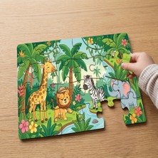 Punto Dizayn Safari Hayvanları  Tasarımlı 24 Parça Ahşap Çocuk Puzzle