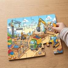 Punto Dizayn Sevimli Şantiye Çalışanları Tasarımlı 24 Parça Ahşap Çocuk Puzzle
