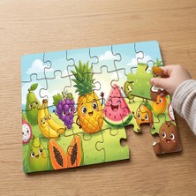 Punto Dizayn Gülen Meyveler  Tasarımlı 24 Parça Ahşap Çocuk Puzzle