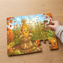 Punto Dizayn Tarlada Mutlu Mısır ve Fareler Tasarımlı 24 Parça Ahşap Çocuk Puzzle
