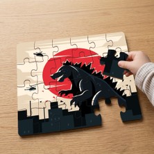 Punto Dizayn Şehirde Dev Godzilla Tasarımlı 24 Parça Ahşap Çocuk Puzzle