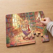 Punto Dizayn Kütüphanede Keloğlan  Tasarımlı 24 Parça Ahşap Çocuk Puzzle