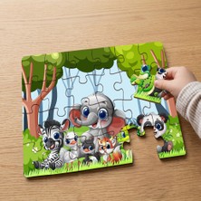 Punto Dizayn Sevimli Orman Hayvanları  Tasarımlı 24 Parça Ahşap Çocuk Puzzle