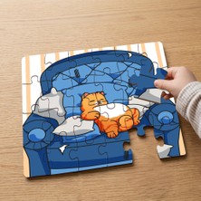 Punto Dizayn Uyuyan Sevimli Turuncu Kedi Tasarımlı 24 Parça Ahşap Çocuk Puzzle