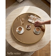 Bella Vetro Lüks Bronz Aynalı Gold Çerçeveli Yuvarlak Dekoratif Sunum Tepsisi / Ayna (30 Cm) Söz Tepsisi