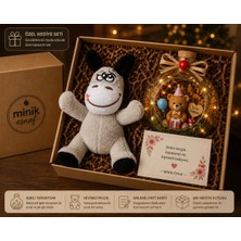 Minik Esnaf Sevimli Eşek Peluş & Işıklı Teraryum Hediye Seti | Kraft Kutulu, Not Kartlı Doğum Günü ve Sevgiliye Özel Hediye