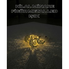 Milas Toptan Gold Renk Metal Minareli Hilal LED Işık Pilli Ramazan Süsü