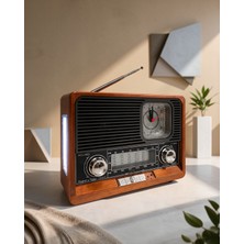 Retro Tasarım Ahşap Kasa Radyo Bluetooth USB Aux Sd