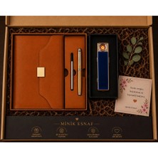 Minik Esnaf Premium Deri Defter Seti – Deri Organizer Defter, Metal Kalem ve Şarjlı Elektrikli Çakmak Hediye Kutusu | Erkeklere Özel Şık Ofis ve Prestij Hediyesi