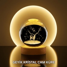 Milas Toptan Doğal Ahşap Standlı Geyik Figürlü Kristal Küre LED Dekoratif Lamba