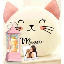 Royal Concept Kedili Kız Işıklı Kar Küresi & Kedi Polar Yastık Arkadaşa Hediye