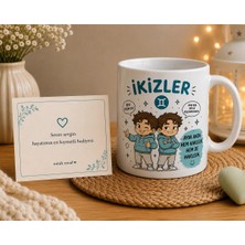 Minik Esnaf Ikizler Burcu Kupa Bardak – Eğlenceli Ikizler Figürlü Burç Tasarımlı Kupa ve Hediye Notu