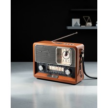 Ahşap Görünümlü Retro Radyo Bluetooth USB Aux Sd